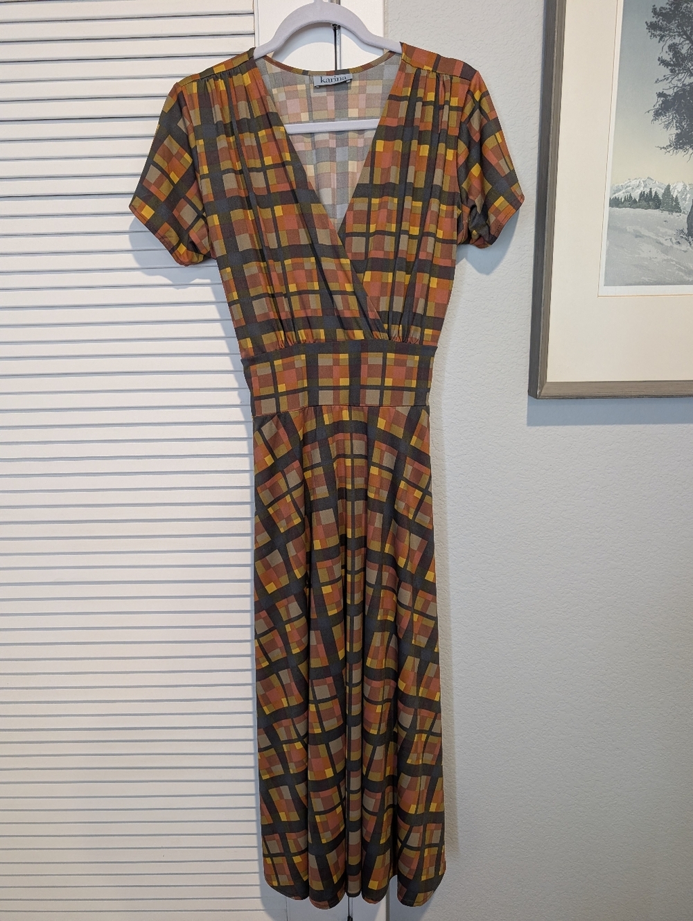 Karina Autumn Plaid tie Back Midi Dress - Multicolor